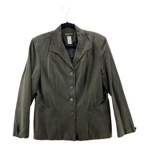 Jones New York Women Suit Jacket Blazer Dark Green Pockets Long Sleeve Button 16